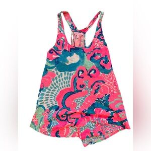 Lilly Pulitzer Cordelia Racerback Tank Top Pink Coral Reef Cotton Slub Small
